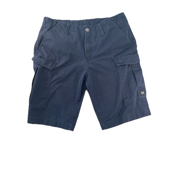 True Religion Men's Cargo Shorts Size 32 Navy Blue Utility Cargo Pockets - Picture 1 of 8